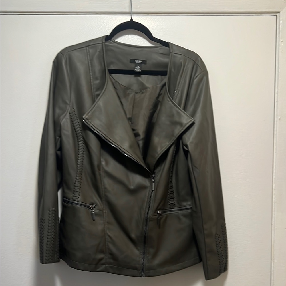Women's Olive Faux Leather Jacket